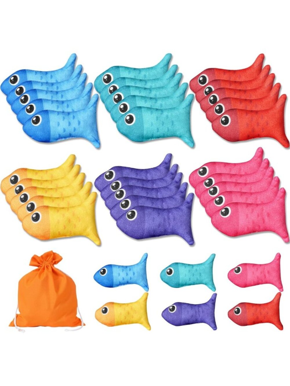 Colorful Fish-Shaped Tossing Bean Bags - 36 PCS Kids Game with Storage Bag, Fun